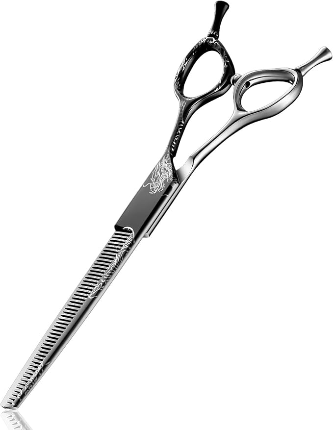 Purple Dragon Dog Grooming Scissors 7-Inch Thinning Shears- Professional Pet Hair Trimming Shears for Dogs & Cats, Sharp 440C Japanese Steel, Ergonomic Design for Comfort and Precision