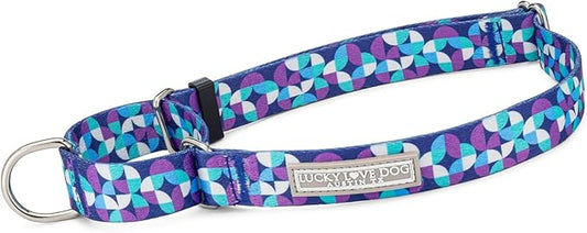 Lucky Love Dog, Blue and Purple Mosaic Plaid Martingale Dog Collar, Premium No Slip Dog Collar, Martingale Collar for Male Female Dogs - (Small, Jasper Mart)