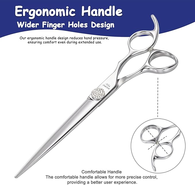 Professional Straight Dog Grooming Scissors with Simulation Diamond 440C Stainless Steel Polished Pet Cat Hair Cutting Shears for Groomers and Home users 8''