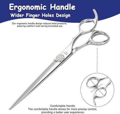 Professional Straight Dog Grooming Scissors with Simulation Diamond 440C Stainless Steel Polished Pet Cat Hair Cutting Shears for Groomers and Home users 8''