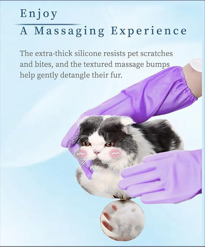 Pet Grooming Gloves with Brush,Lengthened Silicone Gloves, High-Density Massage Column Design, Suitable for Bathing and Massaging Cats and Dogs at Home or in Pet Stores
