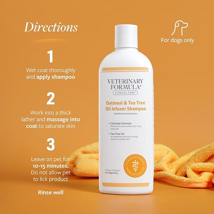 Veterinary Formula Clinical Care Dog Shampoo with Oatmeal and Tea Tree Oil, 16 oz – Gentle Shampoo for Dogs with Dry Skin, Soothes and Adds Moisture to Skin and Coat