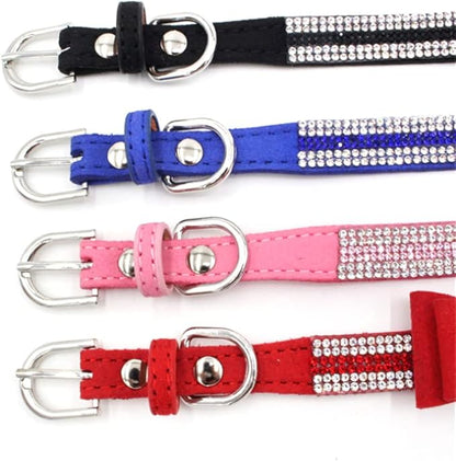 Diamond Large Dog Collar Bow, Rhinestone Dog Collar with Bow tie, Female Cat Collars Crystal Jeweled Bling Sparkling Glitter for Small Medium Large Dogs,Blue,XXL