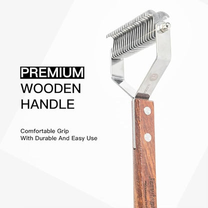 Pet Dematting Rake with 2 Sided Professional Pet Grooming Rake for Dogs and Cats 20-Blades Deshedding Detangle Thinning Undercoat Comb and Face Comb Kit with Wooden Handle