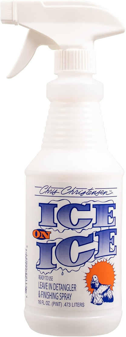 Chris Christensen Detangle and Finishing Spray + Dog Brush Bundle: Ice on Ice Detangler & Finishing Spray- Adds Elasticity & Strength + 27mm T-Brush- Stainless Steel Pins
