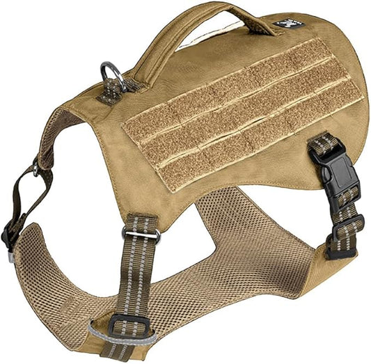Tactical Dog Adjustable Training Harness Dog Saddle Bag Backpack Vest with Handle Military No Pull Dog Harness for Small Medium Large Dogs (M, Khaki)