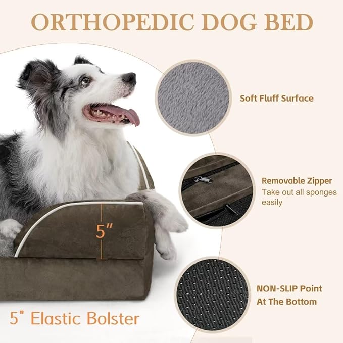 Cooling Dog Bed for Extra Large Dogs, Jumbo Dog Bed, Orthopedic Memory Foam Dog Bed, Jumbo Breed Dog Bed, Waterproof Dog Bed with Bolster & Removable Cover(Jumbo,Olive Green)