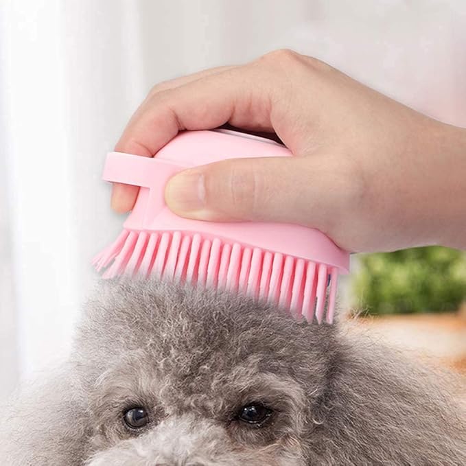 Silicone Grooming Brush for Dogs and Cats - Short and Long Hair Cleaning and Washing (Pink)