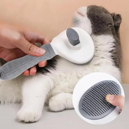 Self-Cleaning Pet Grooming Brush for Dogs & Cats - Bent Needle Bristles for Shedding & Massage - Easy to Clean, Durable Design (Gray)