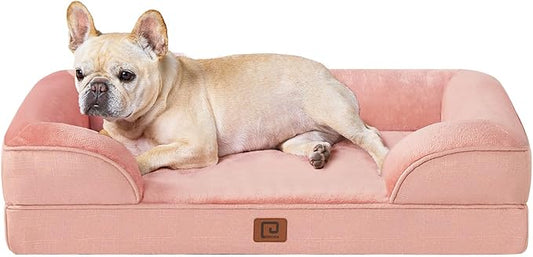 EHEYCIGA Orthopedic Dog Bed for Medium Dogs, Waterproof Memory Foam Medium Dog Beds with Sides, Non-Slip Bottom and Egg-Crate Foam Medium Dog Couch Bed with Washable Removable Cover, Dusty Pink