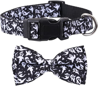 Halloween Dog Collar with Removable Cute Bow Tie Adjustable Pet Collars Medium