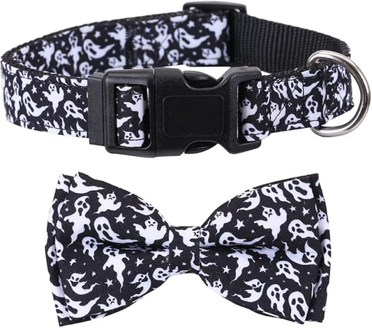 Halloween Dog Collar with Removable Cute Bow Tie Adjustable Pet Collars Medium