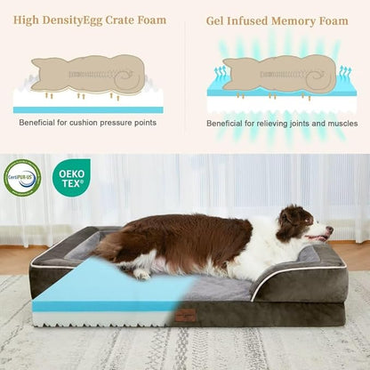 Cooling Dog Bed for Extra Large Dogs, Jumbo Dog Bed, Orthopedic Memory Foam Dog Bed, Jumbo Breed Dog Bed, Waterproof Dog Bed with Bolster & Removable Cover(Jumbo,Olive Green)