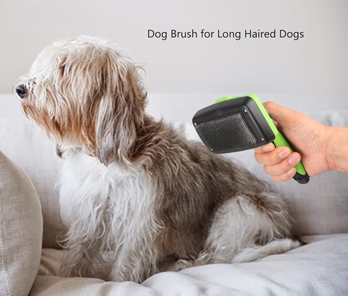 Self Cleaning Slicker Brush for Dogs Cats Brush for Shedding Grooming Brushes for Long Short Haired Pets (Green)