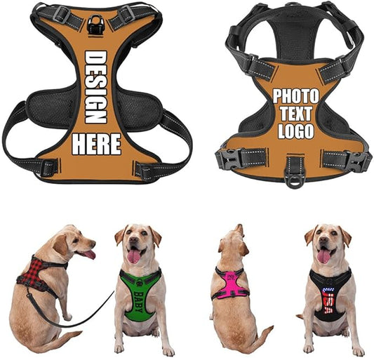 Personalized Pet Harnesses with Name and Phone Number, Heavy Duty Dog Harness with Leash Set Customization, Customizable No Pressure Pet Vest with You Own Design, Peru, M