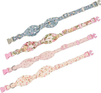 Cotton Dog Collar Soft Lightweight with Hand-Tied Knot Bow for Small Puppy Dogs.(XS, Cherry)