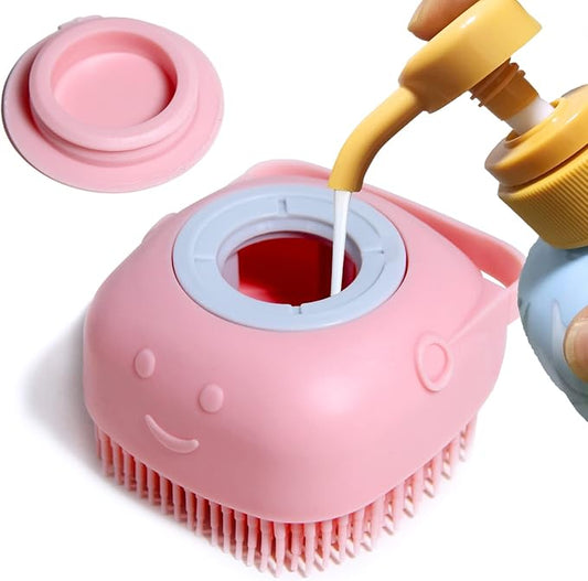 Pet Bath Brush Dog Bath Brush Shampoo Dispenser Soft Silicone Dog Bathing Brush Dog Shampoo Brush scrubbers for Cats and Dog Shower Brush Grooming (Pink)