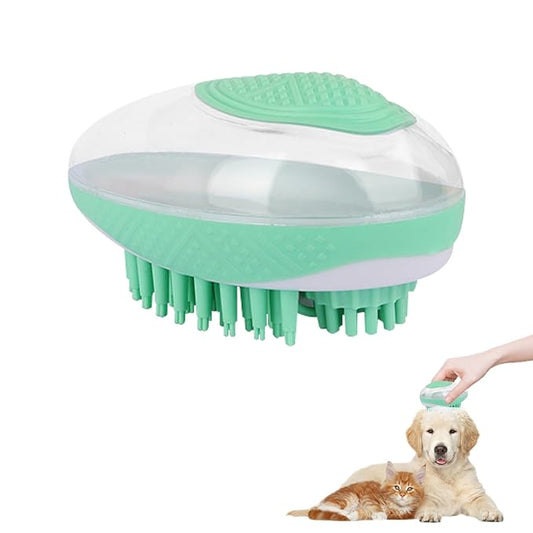 WishLotus Pet Bath Brush, Puppy Massage Brush with Shampoo Dispenser Pet Grooming Tool for Small Animals Soft Silicone Dog Shower Brush for Long Short Haired Dog and Cat Washing (Green)