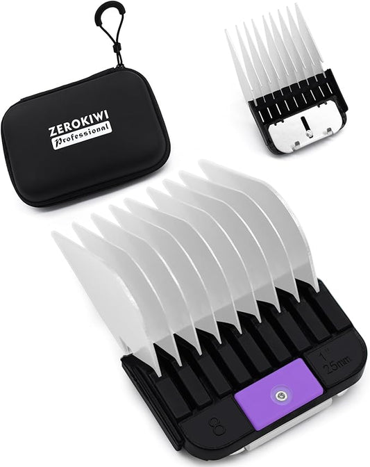 Professional A5 Style Animal Clipper Stainless Steel Color-Coded Snap-on Attachment Guard Guide Comb, 1/8"-1" Compatible with Wahl KM Series Oster A5 Andis Detachable Blade Pet Groomers (#8 - 1")
