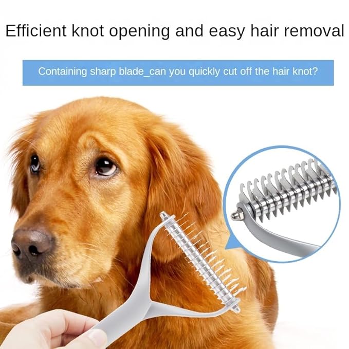 Pet comb Unknot Unknot comb Y-shape floating-off dog rake comb Zinc alloy dog comb hair removal dog comb (Small, Black)