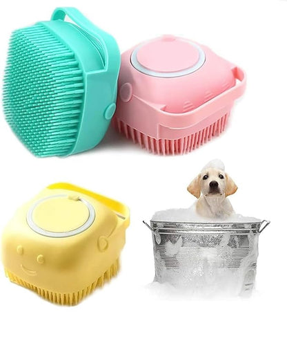 Upgraded Dog Bath Brush,Dog Scrubber Best Pet Bathing Tool for Dogs, Dog Wash Scrub Soft Silicone Dog Grooming Brush Bristles with Loop Handle Give Pet Gentle Massage,Extra Shampoo (Pink)