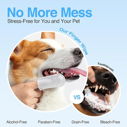 Pack Dog Teeth Cleaning Wipes - No-Rinse Cat Toothbrush, Effective Dog Breath Freshener - Essential Pet Supplies (90 Count - 1.65 in x 3.15 in)