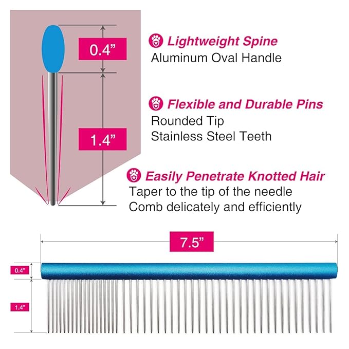 Groomer Bundle: Pet Comb with Oval Handle S Size + Small Pet Slicker Brush, Easy-to-use Grooming tool for Dog and Cat, Not Scratchy, Pull all the Loose Fur, 20% Fine Metal Teeth
