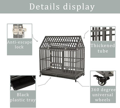 LUCKUP Heavy Duty Dog Cage Metal Kennel and Crate for Medium and Large Dogs, Pet Playpen with Four Wheels, Easy to Install, 48 inch, Black