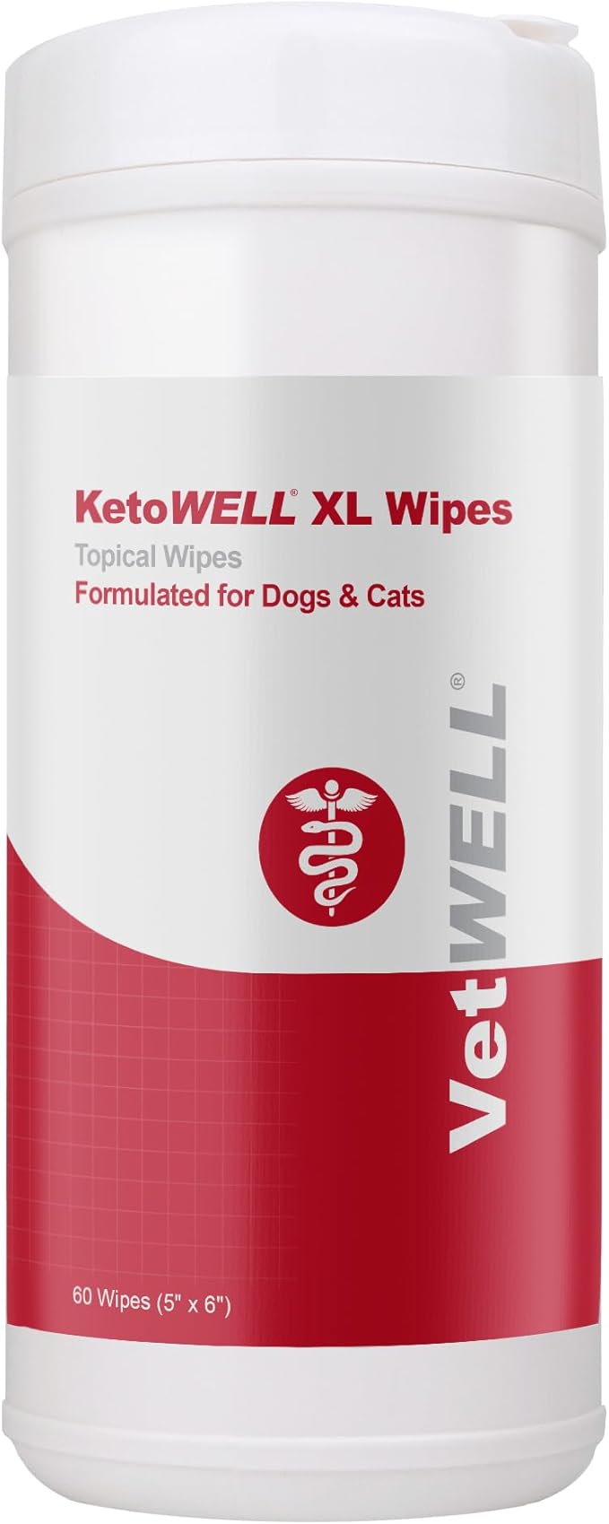 VetWELL KetoWELL XL Topical Wipes for Dogs & Cats - Extra Large Cleaning Wipes for Dogs & Cats - 60 Wipes (5" x 6" Each)