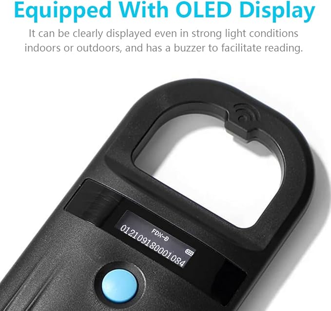Microchip Reader, Pet Microchip Scanner with Display Screen Supports FDXB (ISO11784 / 11785) and EMID, Scanner for Dogs Cats Pigs Animal (Black)