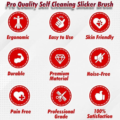 Outrav Self Cleaning Slicker Brush Dog & Cat Grooming Tool with Retractable Bristles Red, Animal Print, 1 Count (Pack of 1), Assembled, Metal & Rubber Construction, 7 Inches