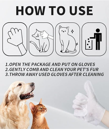 Pet Glove Wipes, Rinse Free, Cleaning & Deodorizing Bathing, Wipes for Animals Dogs, Cats, Pet Cleaning Gloves Wipes for Daily Care, Traveling, Hypoallergenic, 6Pcs, 1 Pack