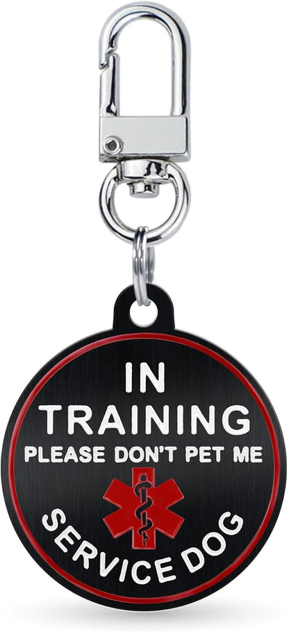 Service Dog ID Tag for Small & Large Dogs - Emotional Support ESA Medical Alert Collar Accessory - Durable Stainless Steel Service Animal Tag - in Traning Service Tag in Black Large