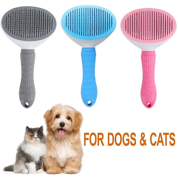 Self-Cleaning Slicker Brush for Dogs and Cats, Hair Cleaner Brush, Shedding and Dematting Grooming Comb, Pet Grooming Brush-Pink, standtard