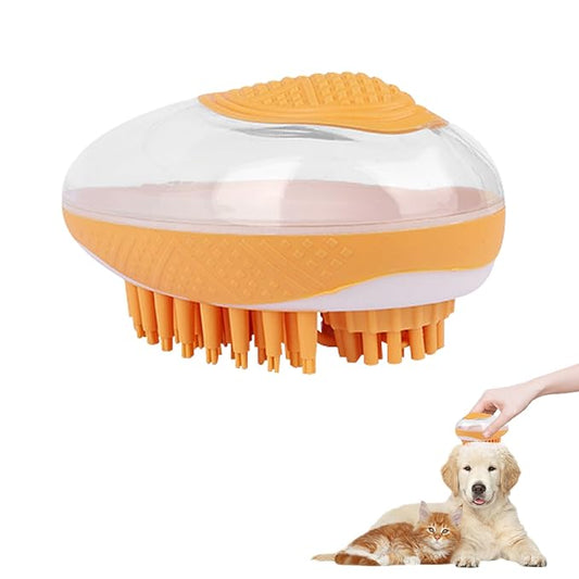 WishLotus Pet Bath Brush, Puppy Massage Brush with Shampoo Dispenser Pet Grooming Tool for Small Animals Soft Silicone Dog Shower Brush for Long Short Haired Dog and Cat Washing (Orange)