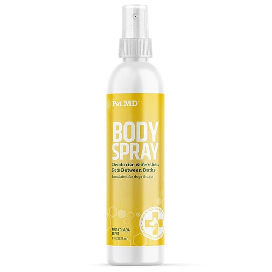 Pet MD Body Spray for Dogs & Cats - Deodorizing Dog Perfume Reduces Static & Eliminates Odor - Long Lasting Pet Cologne Spray for Dogs - Pina Colada Scent - 8 oz