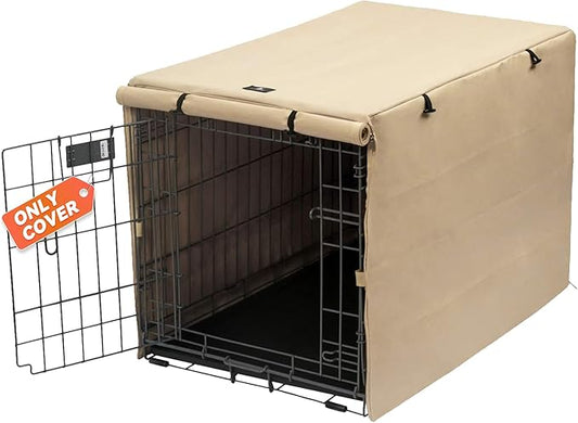 X-ZONE PET Double Door Dog Crate Cover - Polyester Pet Kennel Cover (Fits 24 30 36 42 48 inches Wire Crate) (30Inch, Tan)