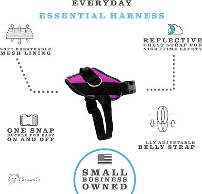 ShawnCo Essential Dog Harness, No-Pull Pet Vest with 3 Leash Clips, No Choke, Reflective, Adjustable and Padded, for Easy Walking and Training for Small, Medium and Large Dogs (Orchid, M)