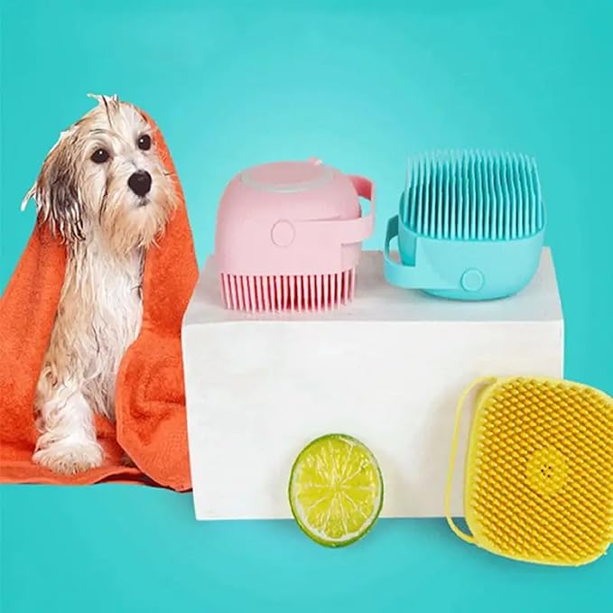Dog Cat Bath Brush Comb Dog-Puppy Massage Brush for Hair Grooming Cleaning Brush Soft Shampoo Dispenser Silicone Rubber Fur Rabbit