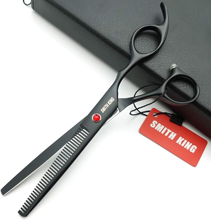 7.0 inches Professional Dog Grooming Scissors Set Straight & thinning & Curved & chunkers & comb 5pcs in 1 Set for left-handed & right handed (Black, Right-handed)