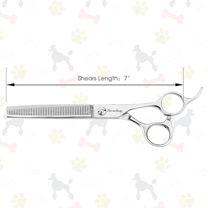 Dog Cat Scissors for Grooming, Pet Shears for Thick Coats and Matted Hair, Thinner Curved Straight Chunker Stainless Steel Shears (7.0" Thinner Silver)