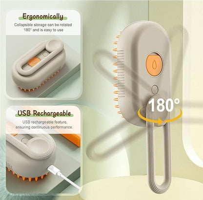 Pet Grooming Brush with Silicone Bristles for Dogs and Cats, Handheld Design, Beige and Orange