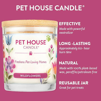 Pet House 9 oz Wildflowers Scented Pet Odor Candle, Clean Burning, Long Lasting, Plant Based Spring, Summer Scented Soy Candle, 60 Hour Burn Time