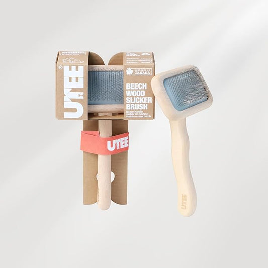 Slicker Brush Groom Like a Professinal Stainless Steel Pins, Lightweight Beech Wood Body, Ground and Polished Tips, Medium Pet Bruch