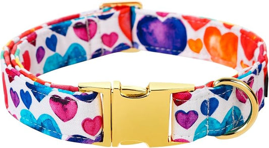 Lionet Paws Valentine Day Dog Collar, Heavy-Duty Cute Colorful Heart Pattern Pet Collar with Metal Buckle Necklace for Puppy and Cats Gift, X Small, Neck 8-12 inches