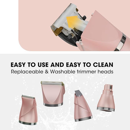 Upgrade Dog Grooming Kit, Cordless Dog Paw Trimmer, 4 in 1 Low Noise Pets Hair Clipper Grooming Kit, 2-Speed Nail Grinder with Stainless Steel Blade for Small Pet with Thick Coats (Pink)
