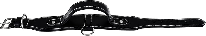 Leather Dog Collar with Handle, 2 Inch Wide Saddle Grade Black Leather Dog Collar for Large Dogs | Heavy Duty, Comfortable, Inner Soft Padded, Strong | (L (Fit Neck Size 18.5"-22.5"), Black)