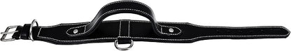 Leather Dog Collar with Handle, 2 Inch Wide Saddle Grade Black Leather Dog Collar for Large Dogs | Heavy Duty, Comfortable, Inner Soft Padded, Strong | (L (Fit Neck Size 18.5"-22.5"), Black)