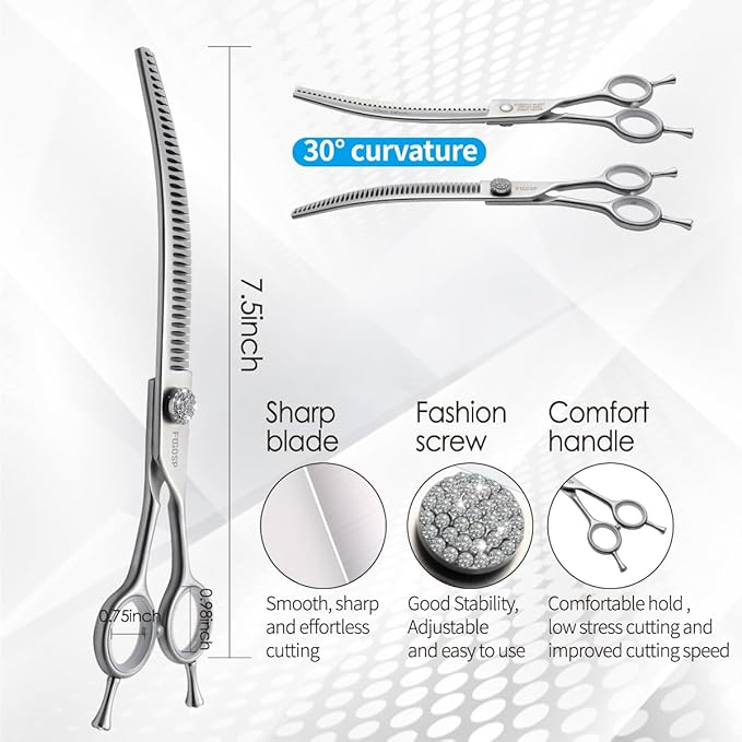 7.5'' Curved Chunkers Shears for Dog Grooming Professional Magic Dog Grooming Scissors with Big Artificial Diamonds 35 Teeth for Large Dog(7.5 in, Curved Chunkers)