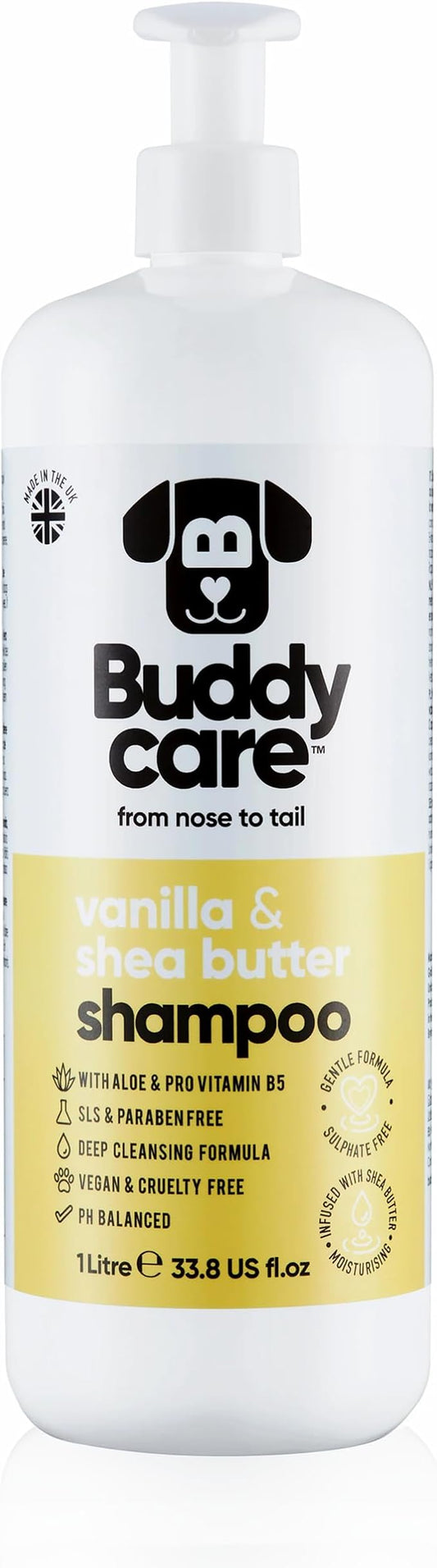 Vanilla & Shea Butter Dog Shampoo by Buddycare | Moisturising Shampoo for Dogs | Vanilla & Shea Butter Scented | with Aloe Vera and Pro Vitamin B5 (33.8oz)